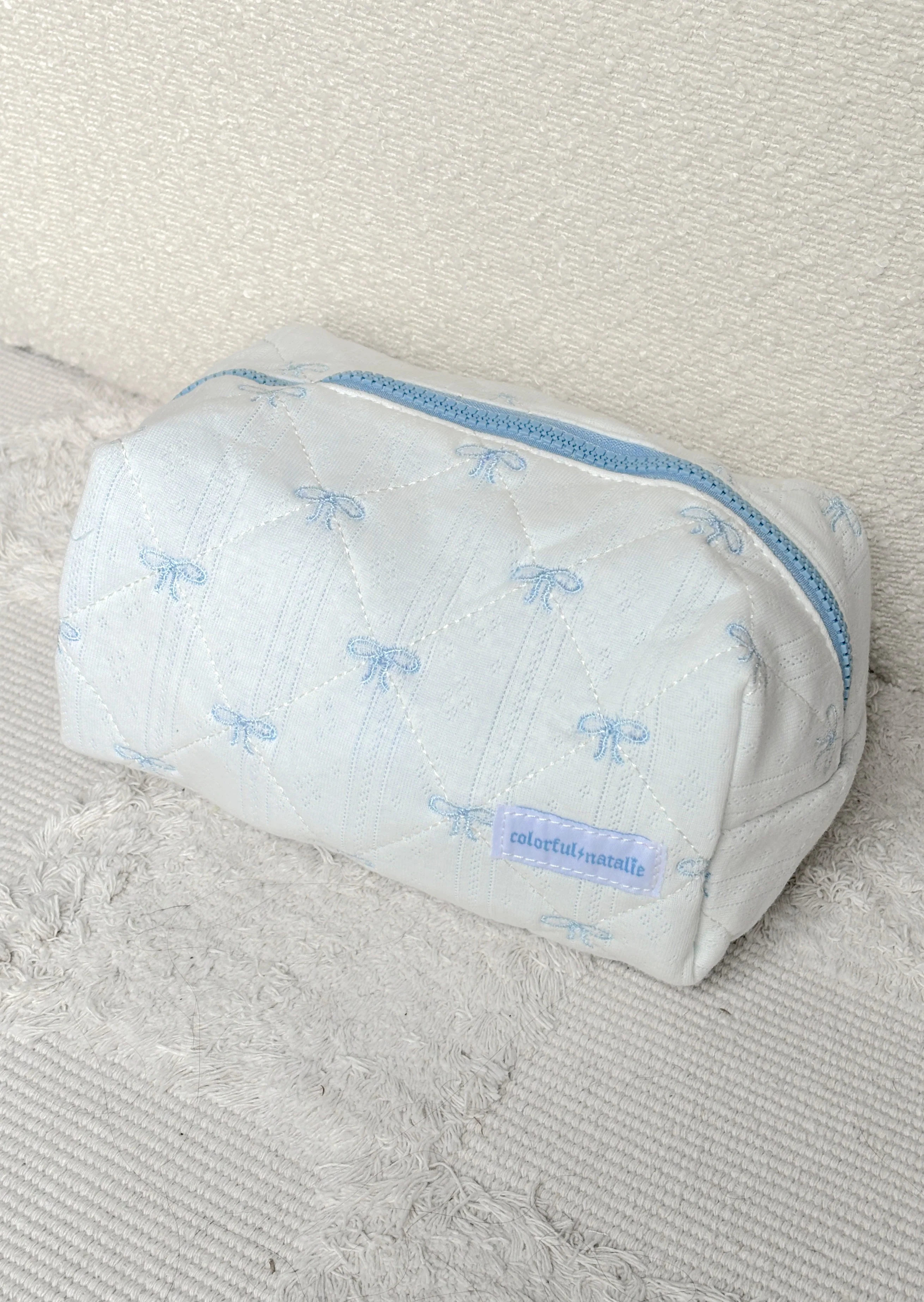 Blue Bows Large Embroidered Makeup Bag - Image 3