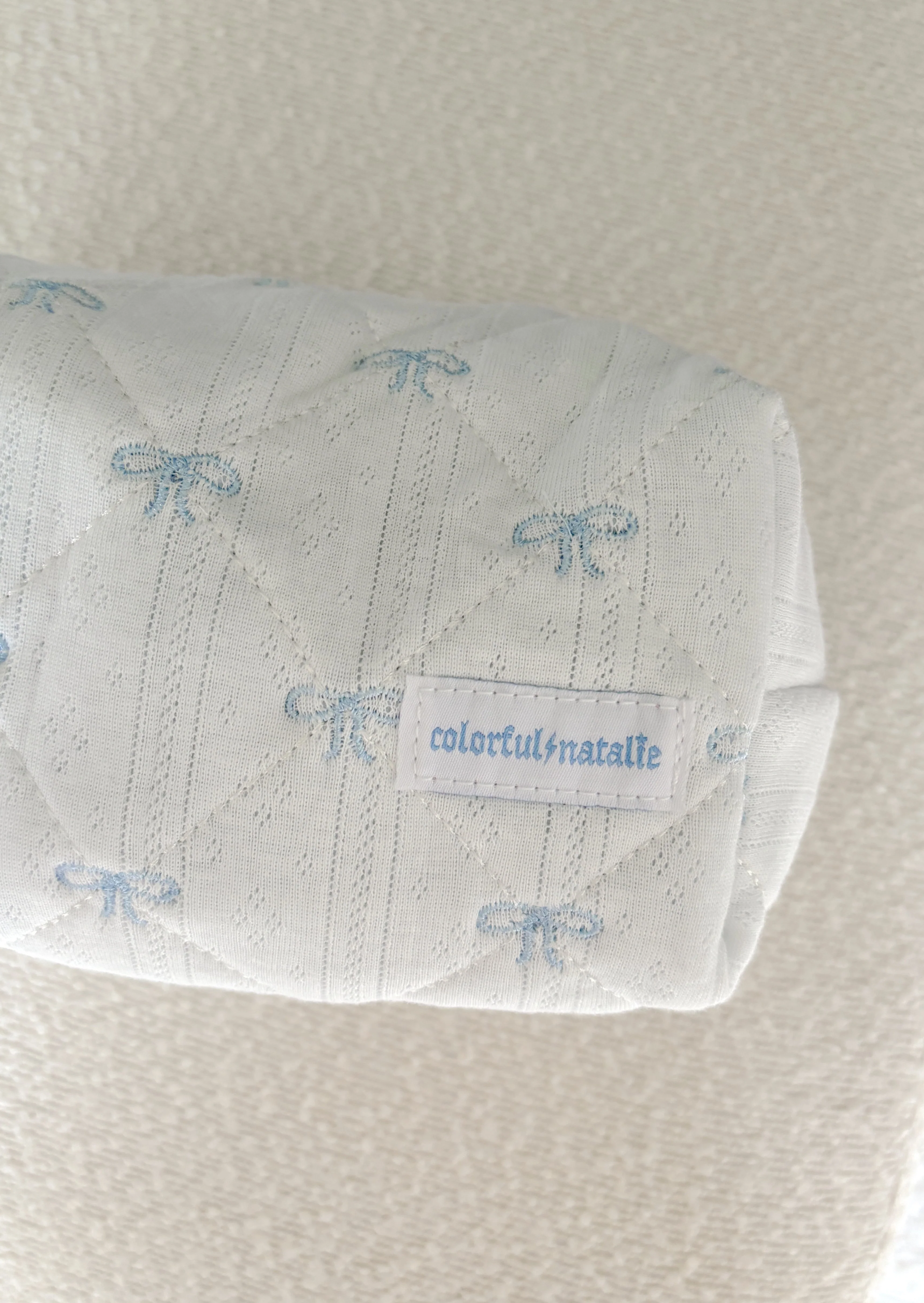 Blue Bows Large Embroidered Makeup Bag - Image 4