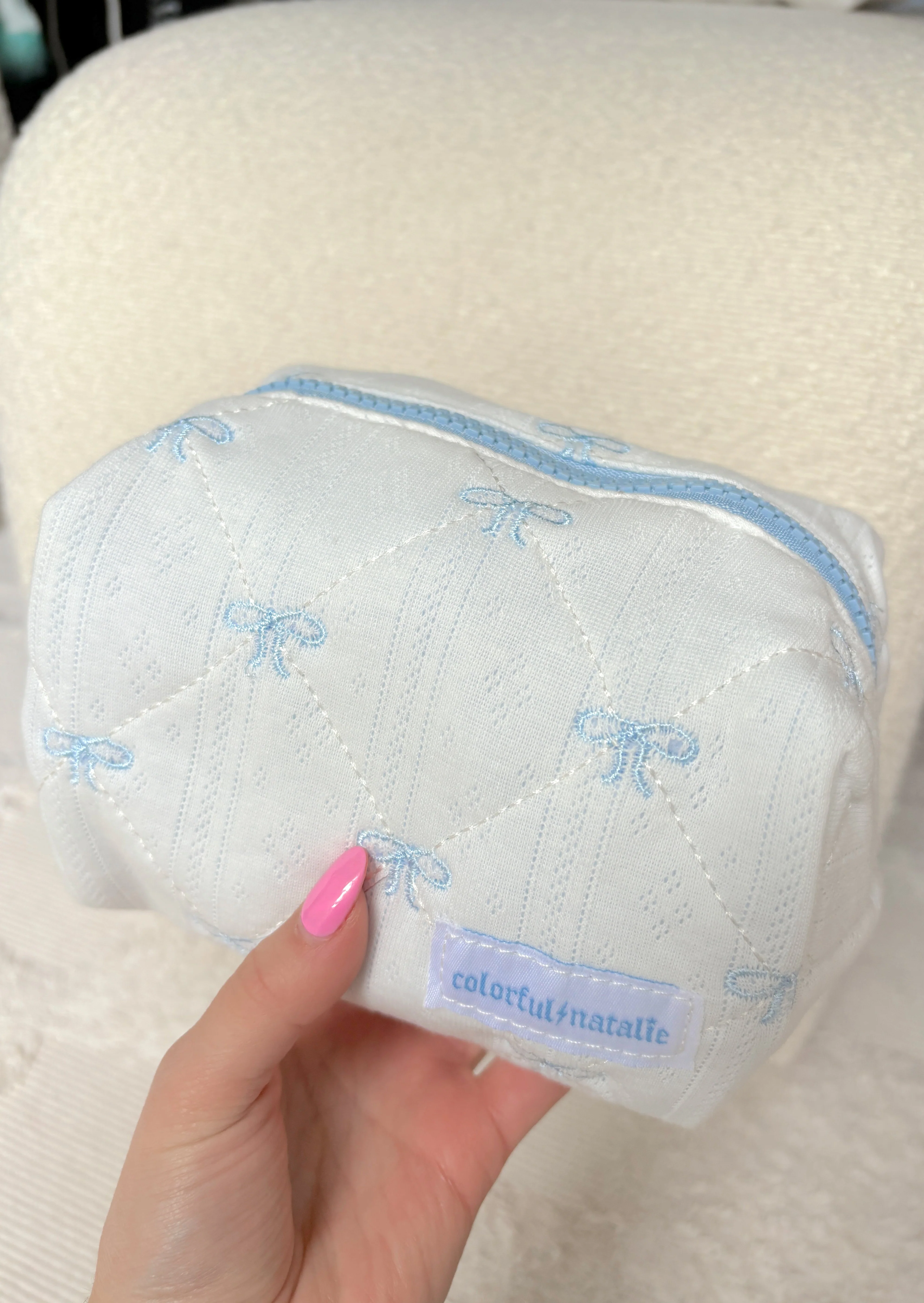 Blue Bows Small Embroidered Makeup Bag - Image 4