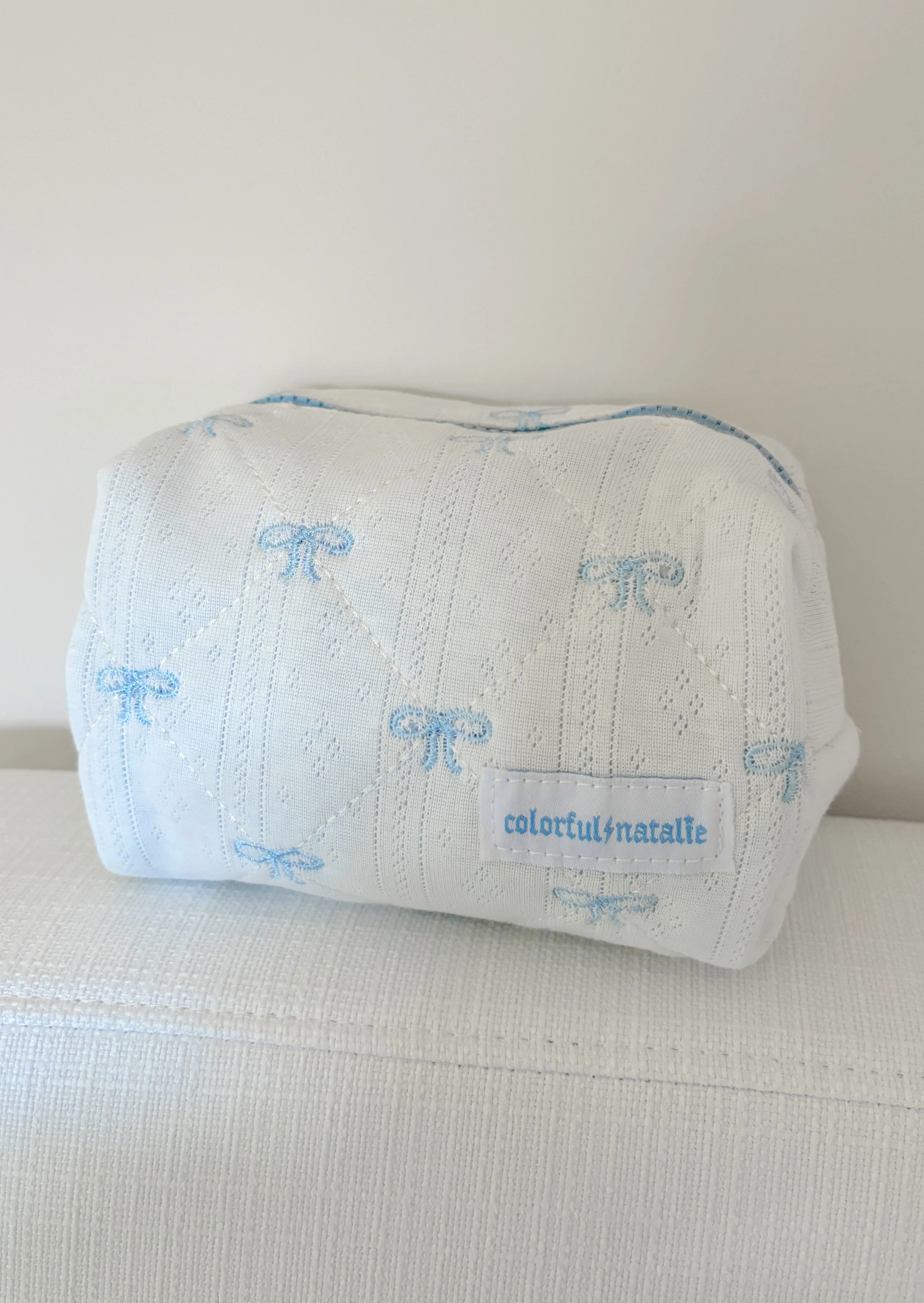 Blue Bows Small Embroidered Makeup Bag - Image 5