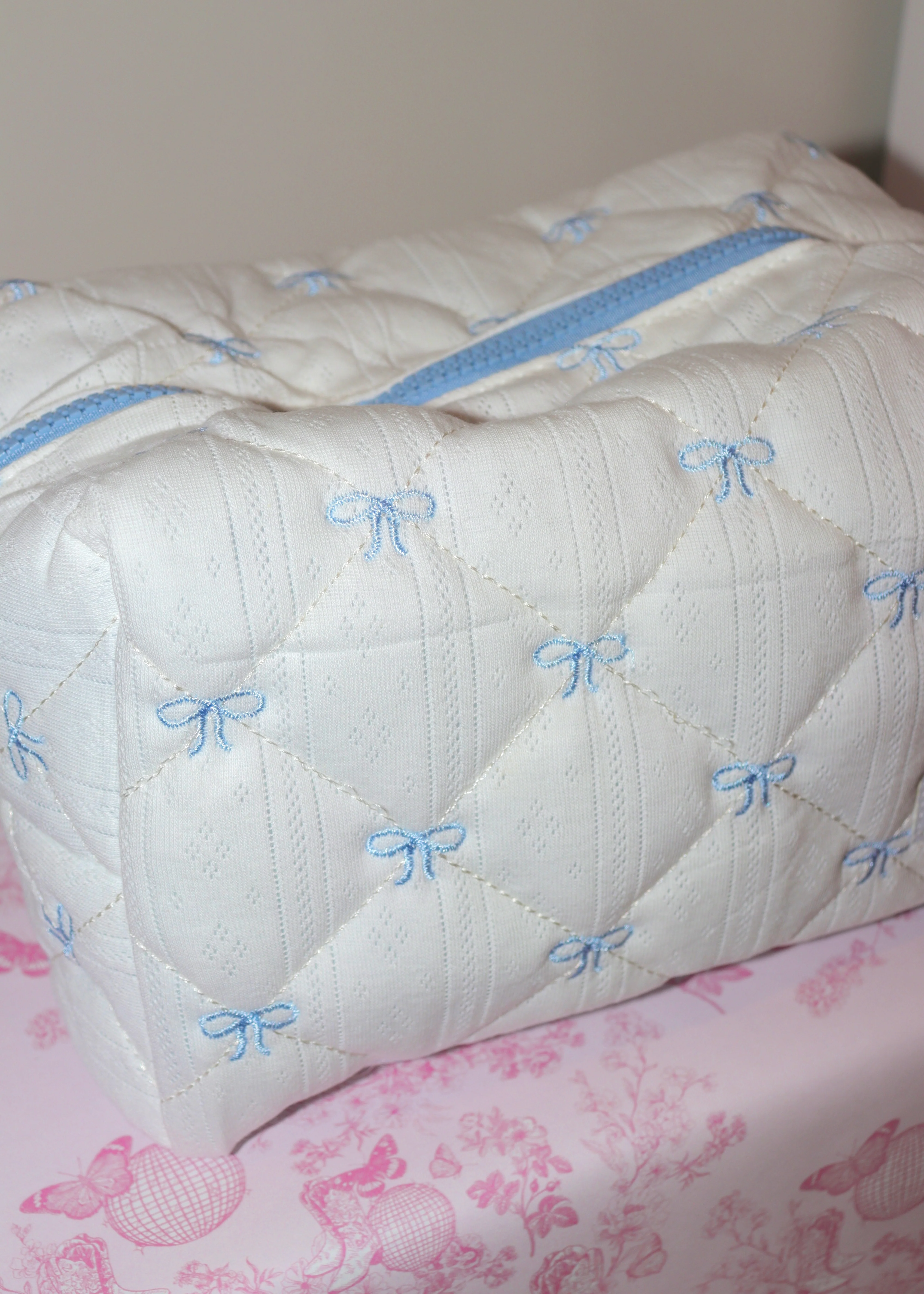 Blue Bows X-Large Embroidered Makeup Bag - Image 5