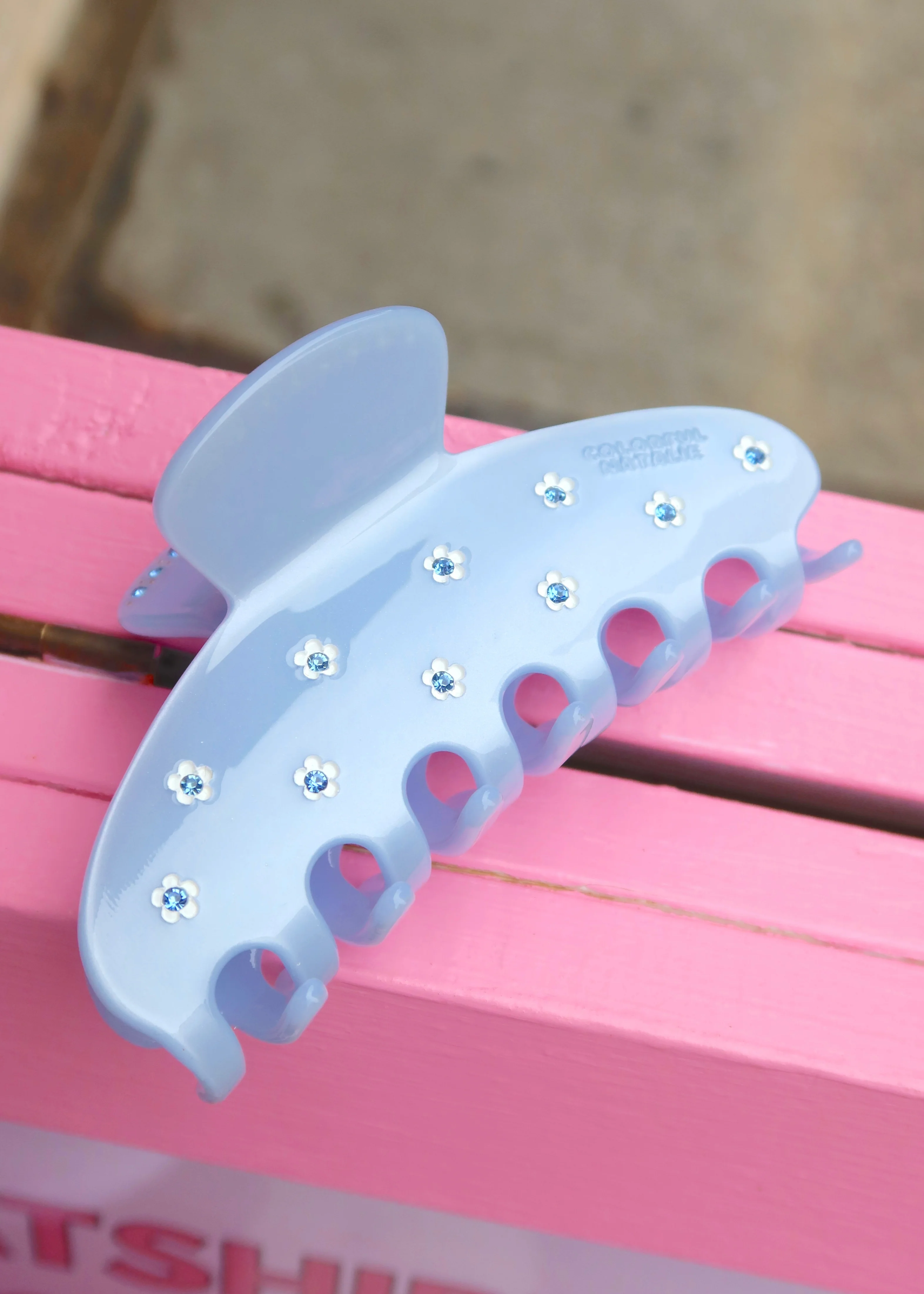 Blue Flower CZ Studded Hair Clip - Image 3