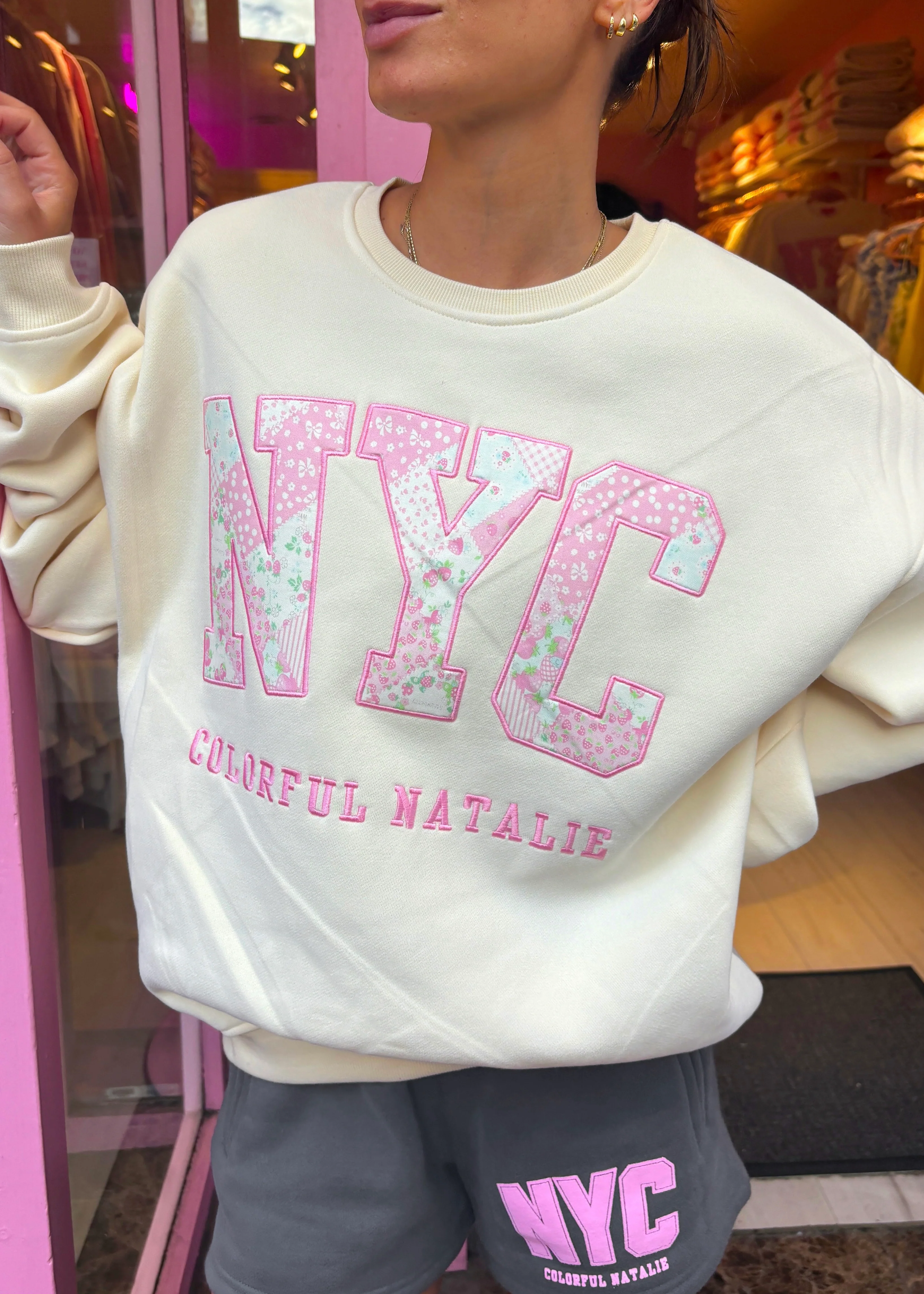 Light Strawberry Babe Embroidered NYC Crewneck - Image 3