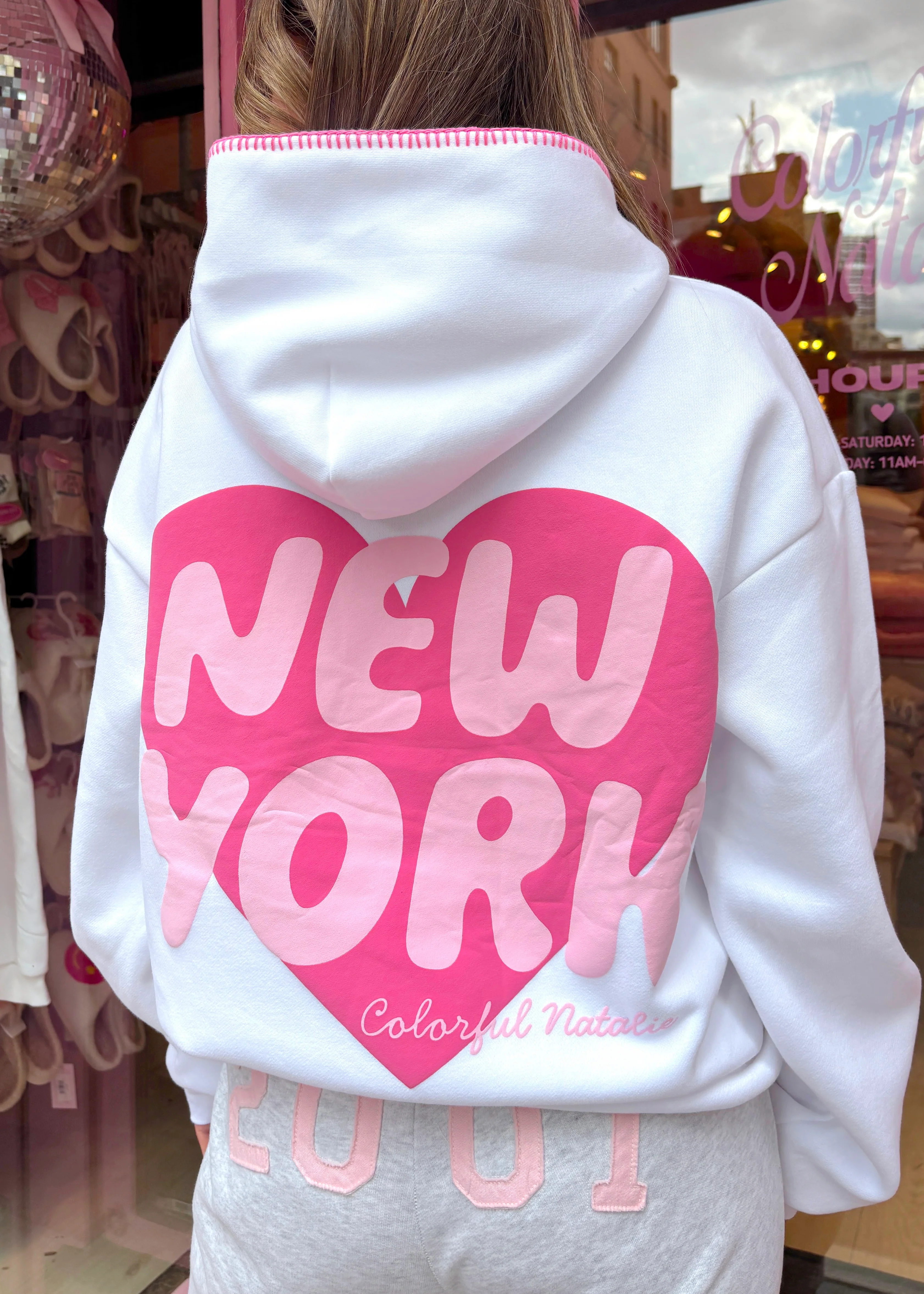 New York Heart White Stitched Puff Hoodie - Image 3