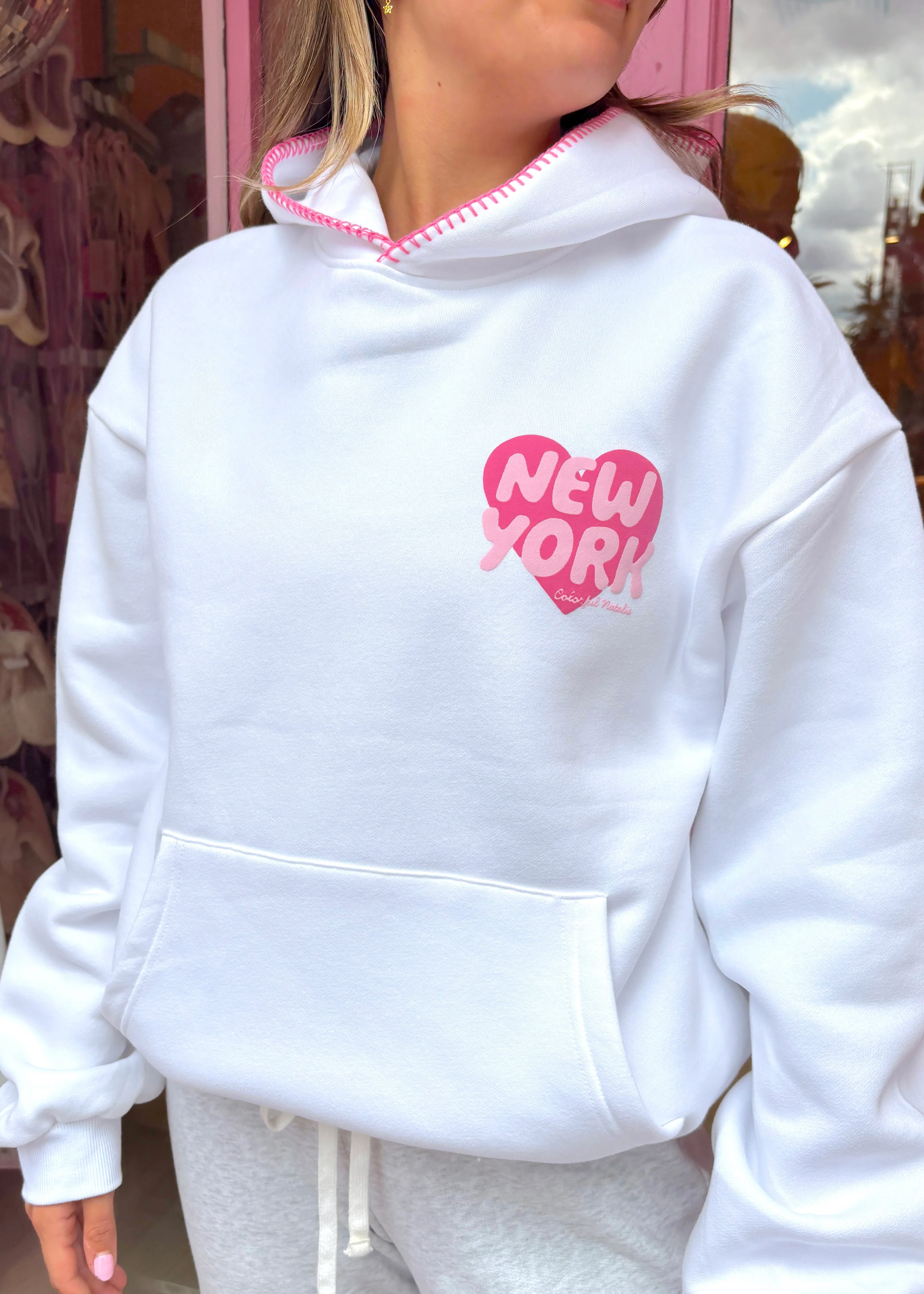 New York Heart White Stitched Puff Hoodie - Image 4