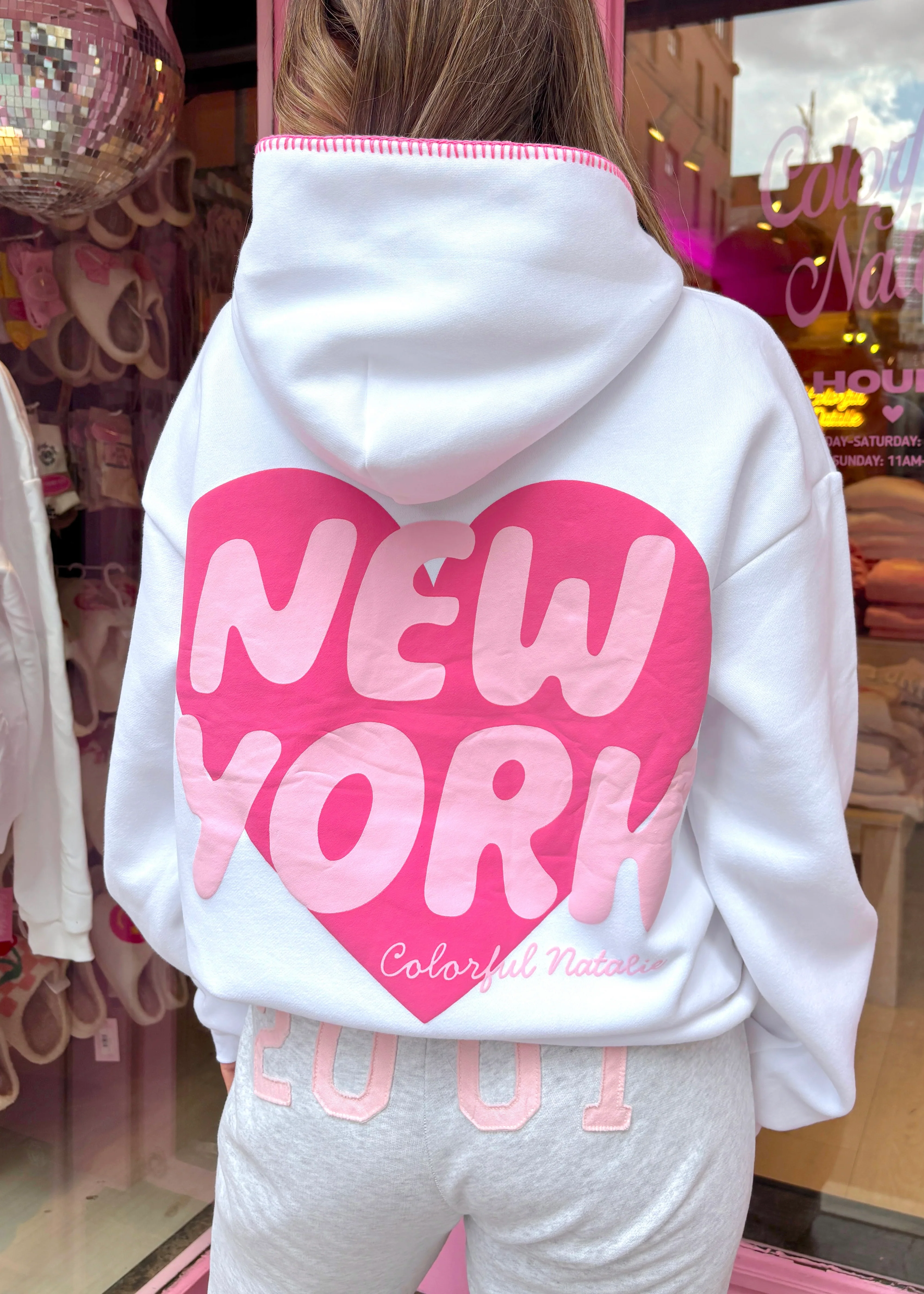 New York Heart White Stitched Puff Hoodie - Image 5
