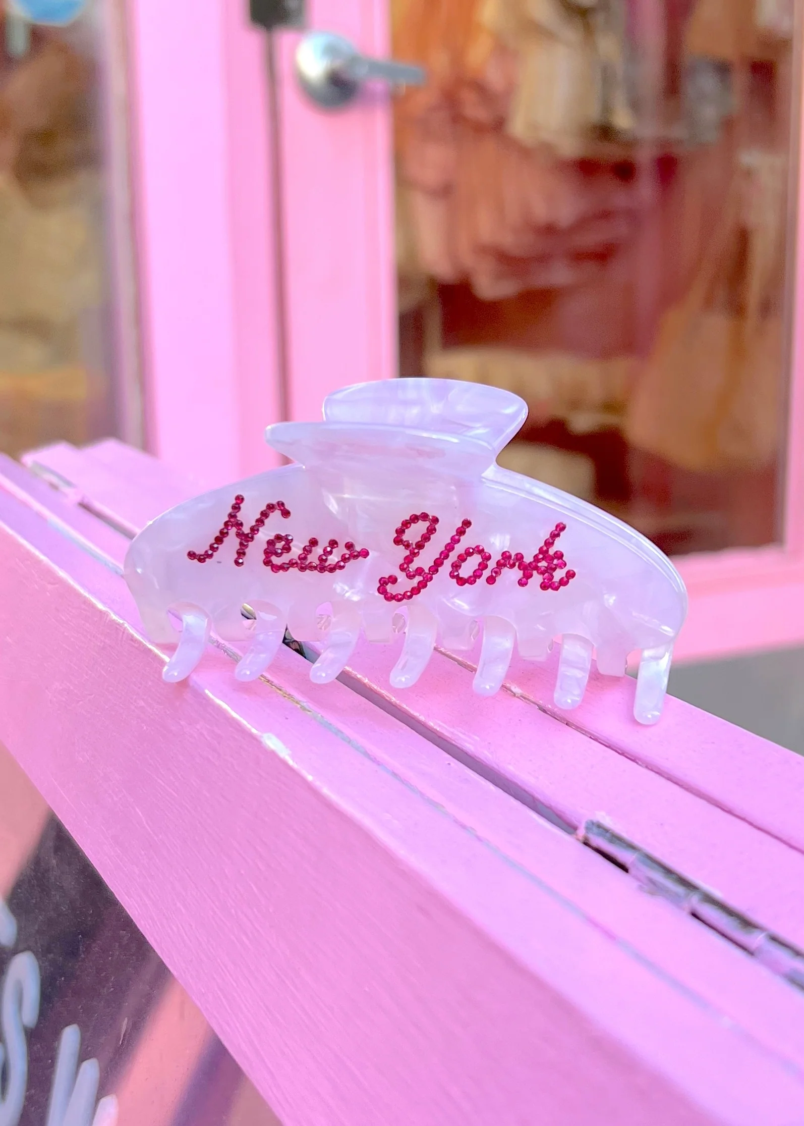 New York Pink Studded Marble Hair Clip - Image 3