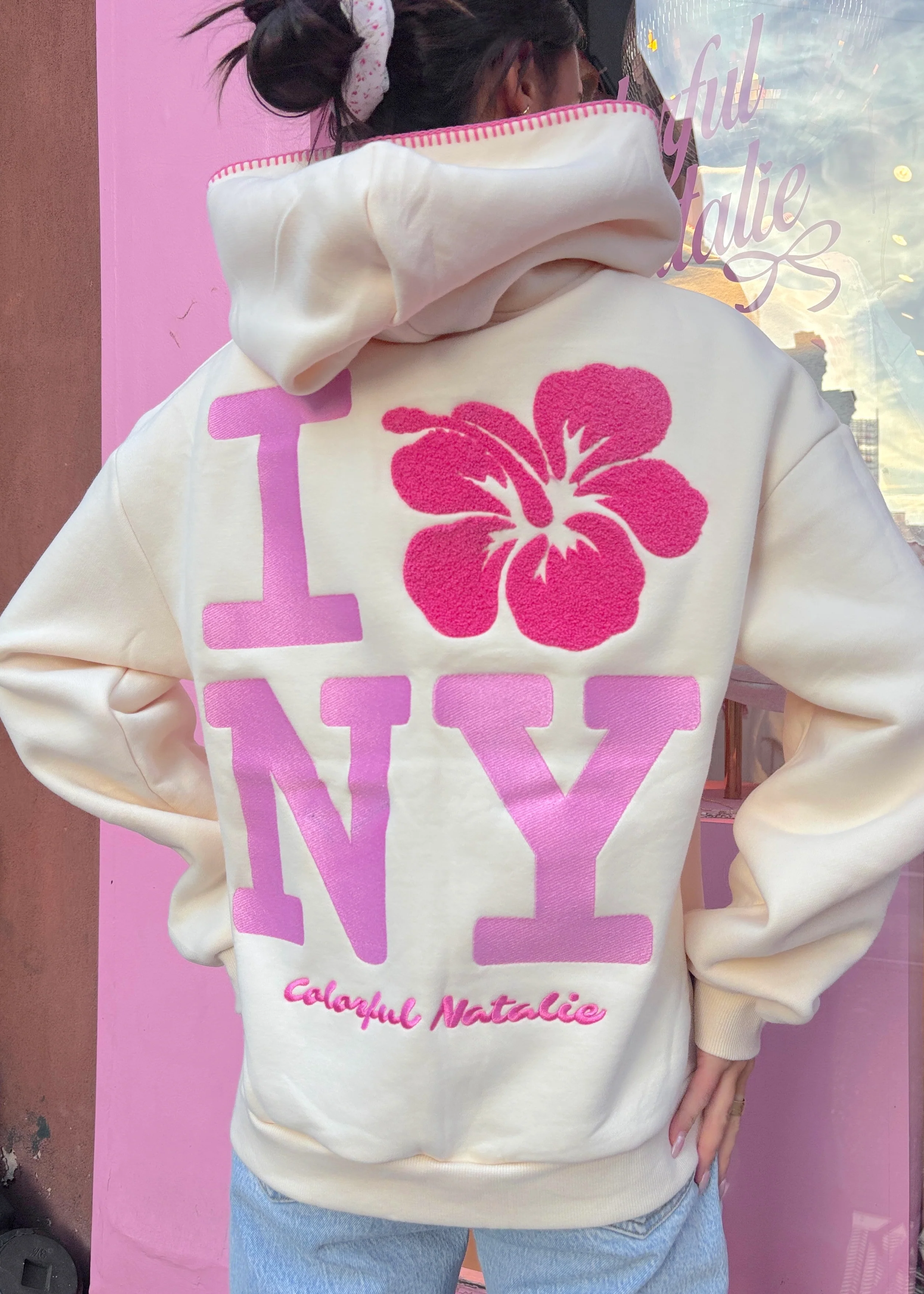 NY Hibiscus Embroidered Hoodie - Image 3