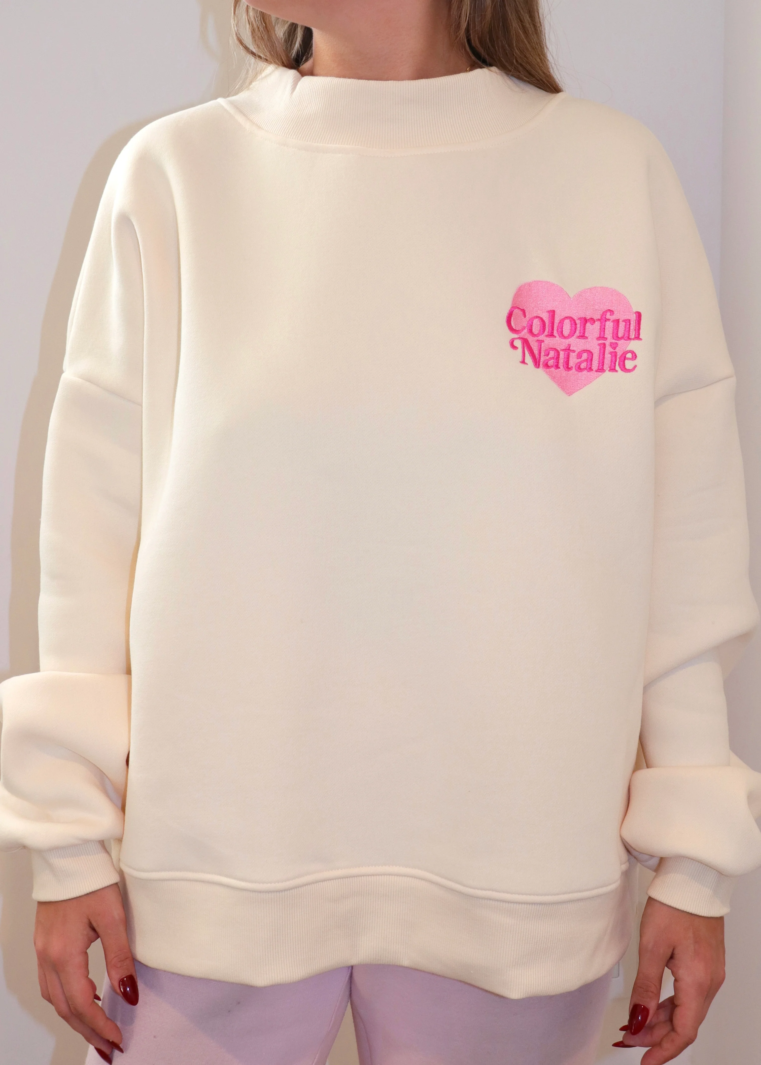 NY Themed Cream Heart Mockneck - Image 4