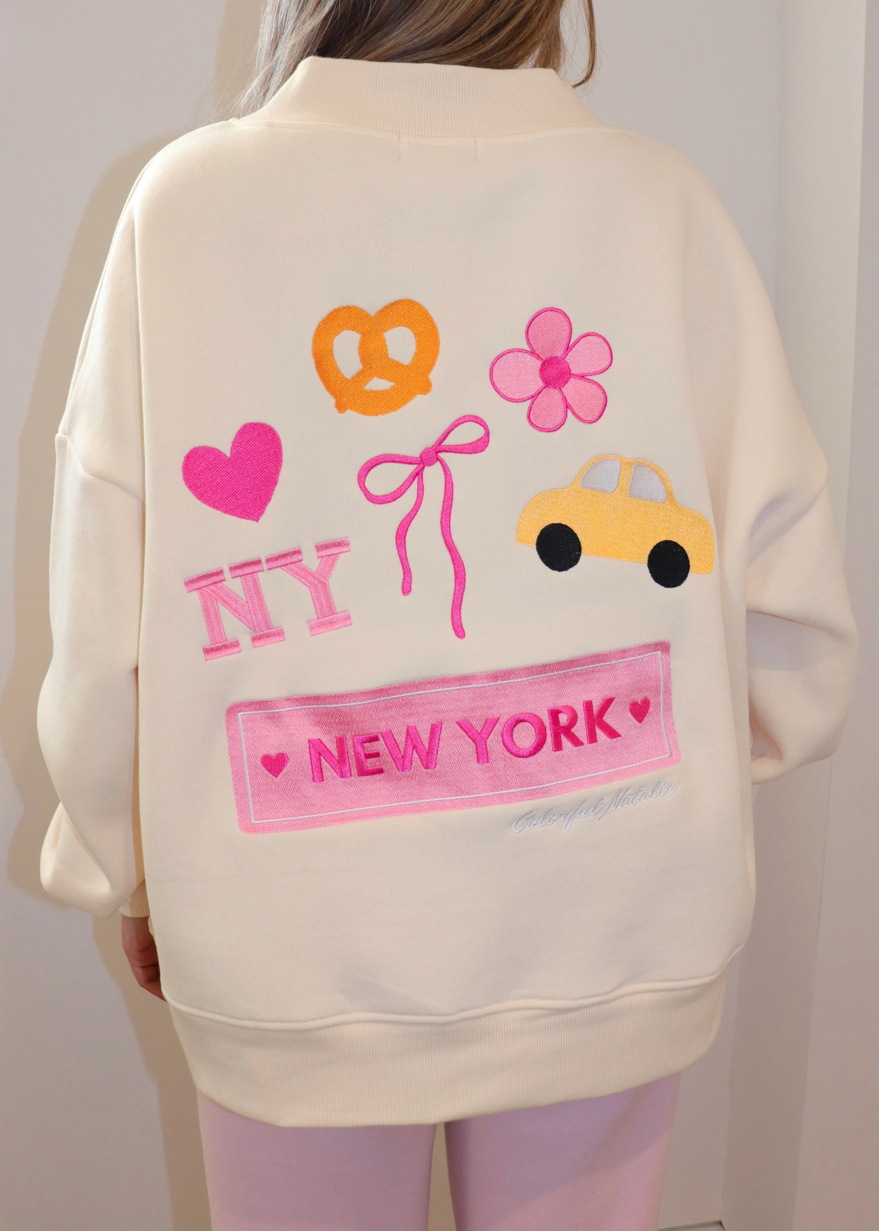 NY Themed Cream Heart Mockneck - Image 5