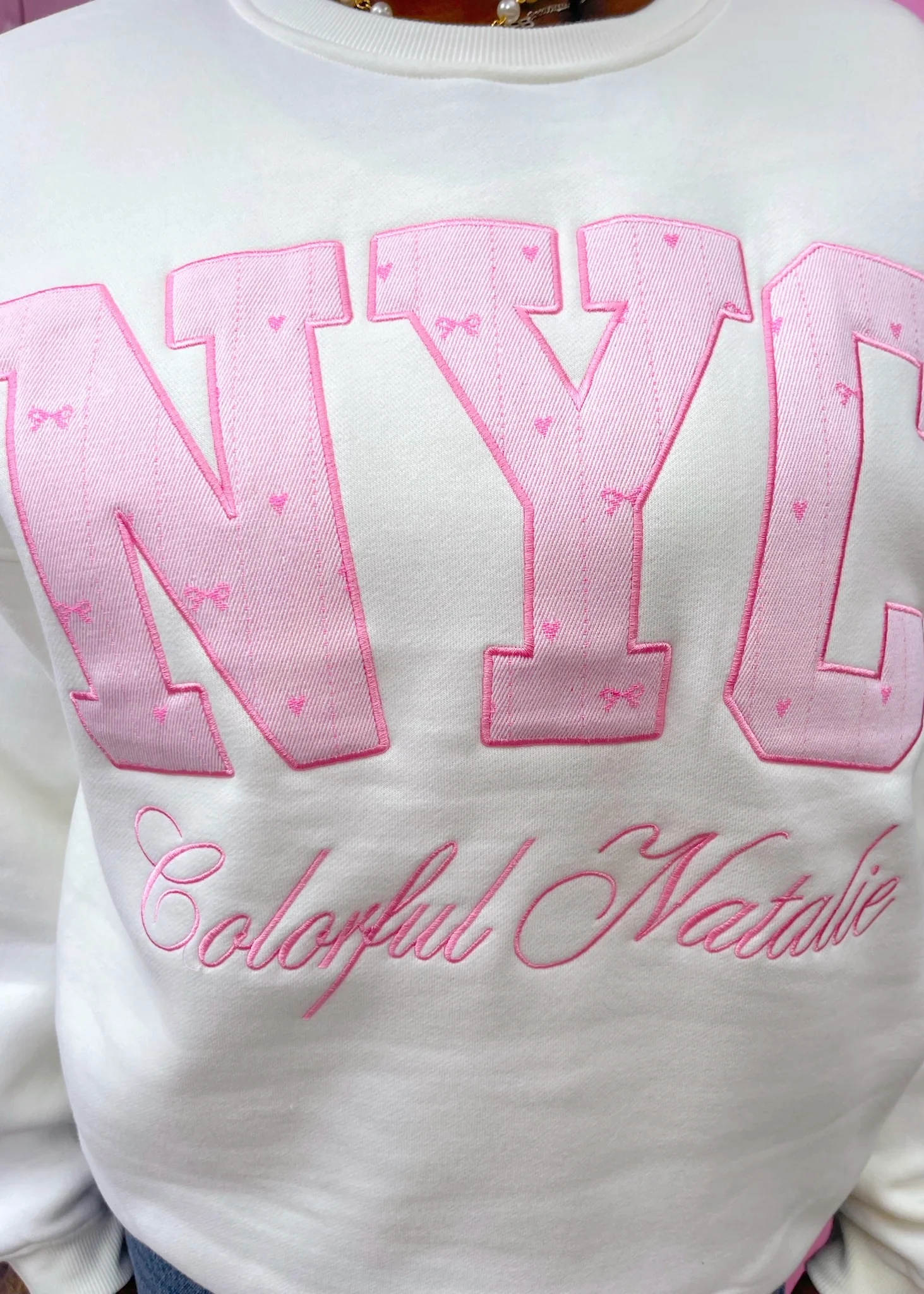 Pink Ballerina Embroidered NYC Crewneck - Image 3