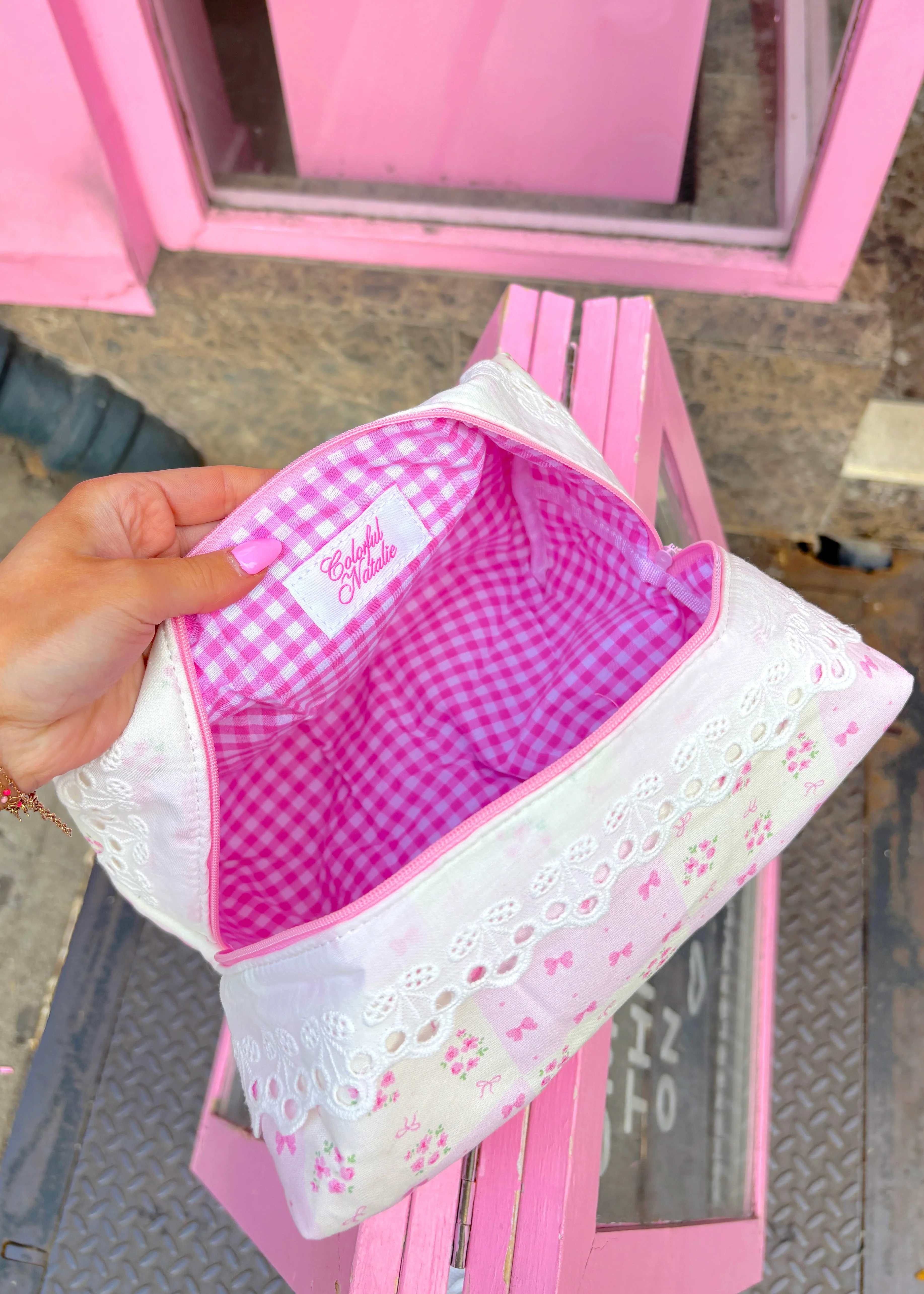 Pink Bows and Flowers Makeup Bag - Image 3