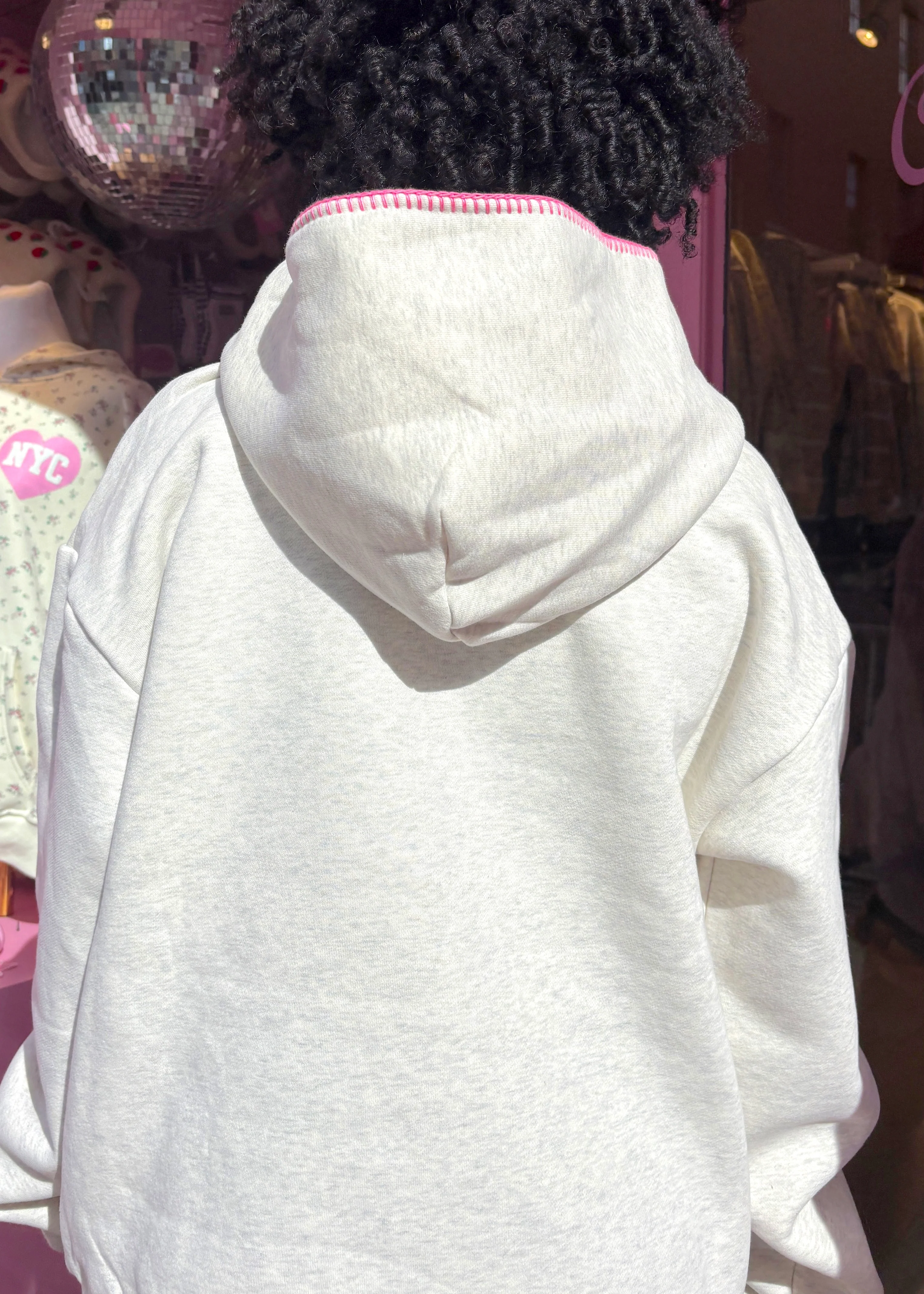 Pink Skies Embroidered NYC Hoodie - Image 3